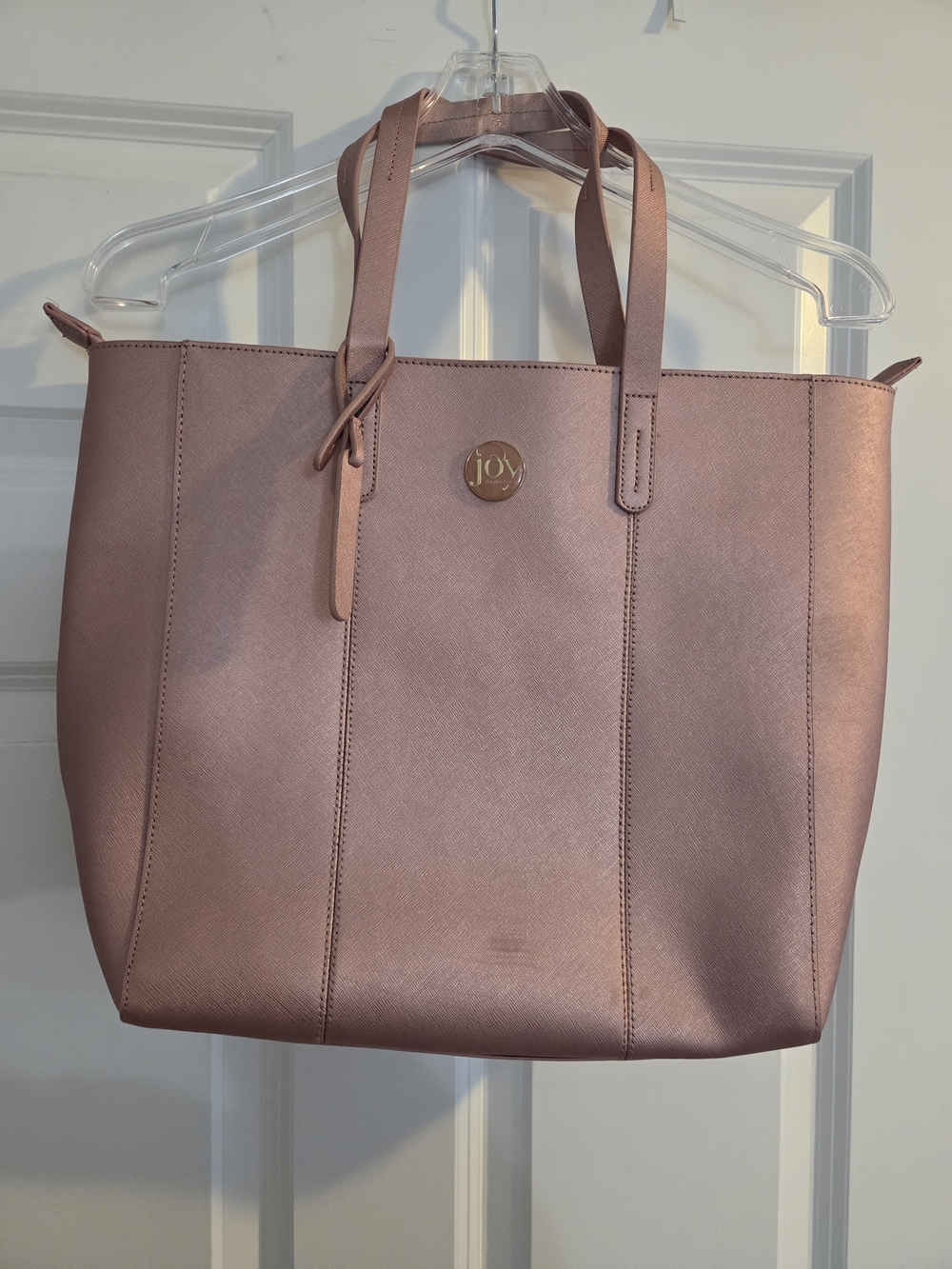 Joy Mangano Metallic Rose Pink Large Leather Travel Tote
